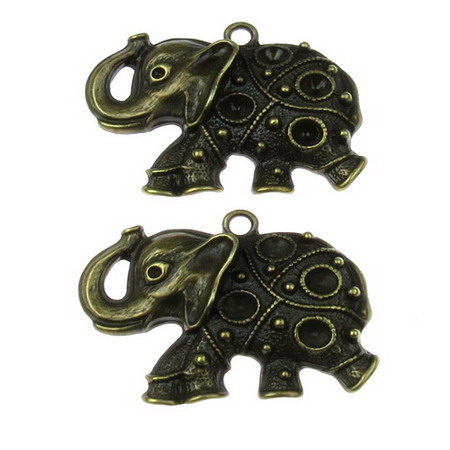 Pendant, metal elephant with nests for crystals for talismans making 49x39.5x7 mm hole 3 mm color antique bronze - 2 pieces