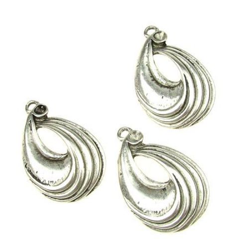 Metal jewelry components, oval pendant for earrings,  necklaces making 35x23x5.5 mm hole 2 mm color old silver - 4 pieces