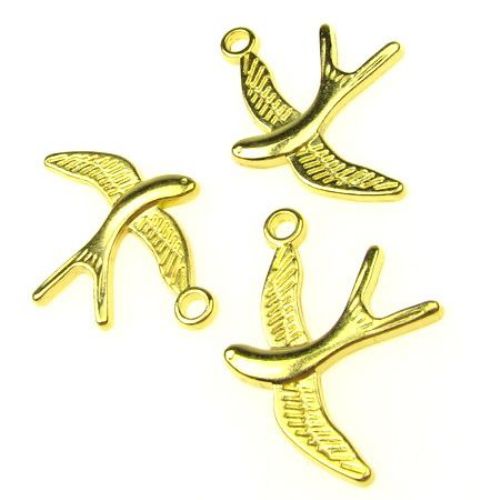 Shiny metal swallow pendant for jewelry making projects - key chains, bracelets or necklaces 31x22x2 mm hole 2 mm gold color - 10 pieces