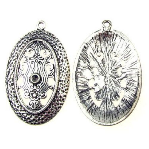 Oval, metal pendant with nest for crystal 39x27x2 mm hole 2 mm color old silver - 2 pieces