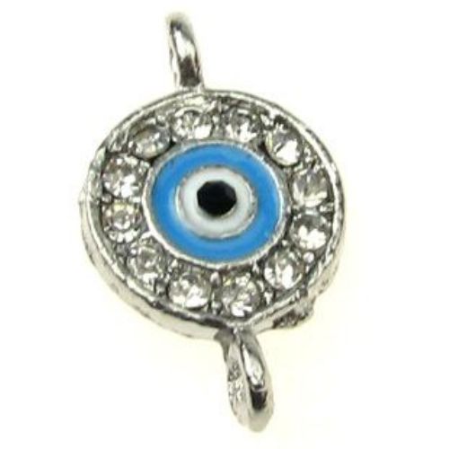 Metal Connecting Element with Crystals / Evil Eye Link Charm, 21x13x3 mm, Hole: 1.5 mm, Silver