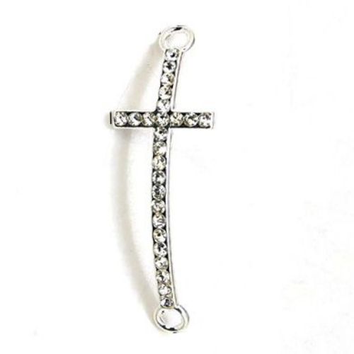 Jewelry component -  form cross metal connecting element with crystal  45x15x3 mm hole 3 mm silver color