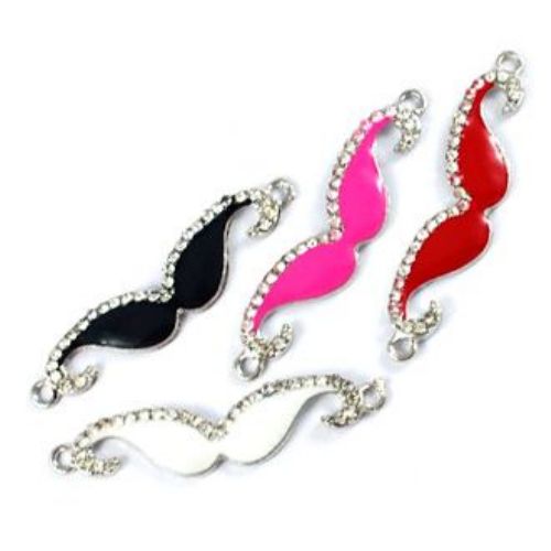 Connecting element metal mustache with tiny crystals 13x56x3 mm hole 2.5 mm color silver