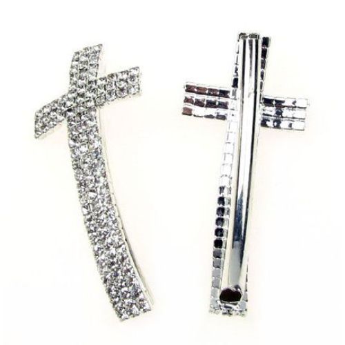 Metal curved cross bead with crystals  53x24 mm hole 3.5 mm color white
