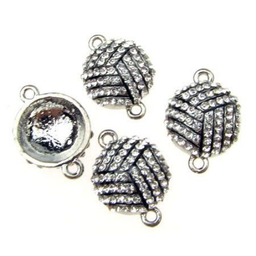 Metal connecting element in the shape of horseshoe with small rhinestones  18x14x2 mm hole 2 mm color silver - 2 pieces