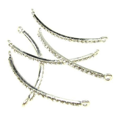 Metal connecting element curve with crystals 49x2.5 mm hole 2 mm color white