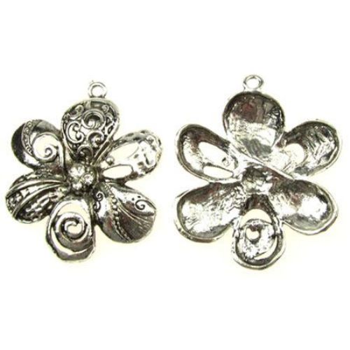 Metal bead with cystals flower 56x48x6 mm hole 3 mm color old silver