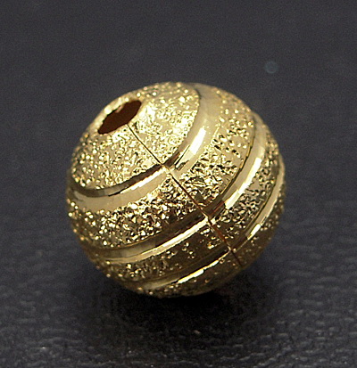 Metal ball with relief 8 mm hole 2 mm gold color -5 pieces