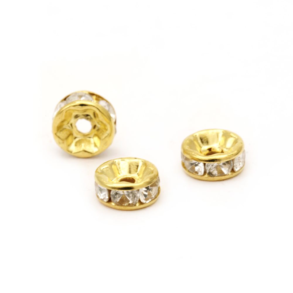 Metal washer with crystals 7x3 mm hole 1 mm (quality B) color gold -10 pieces