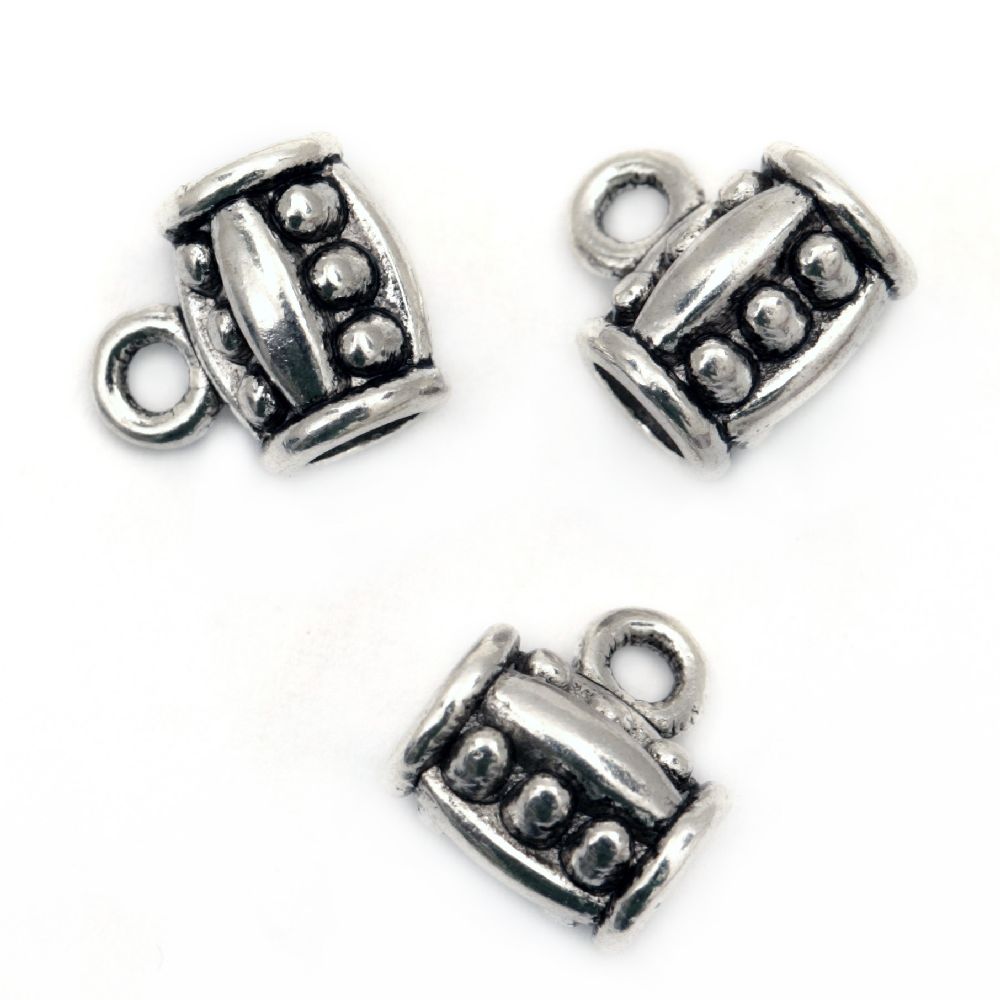 Cylindrical, metal, embossed connecting bead with ring 11x9x7 mm hole 1.5 mm color old silver - 10 pieces