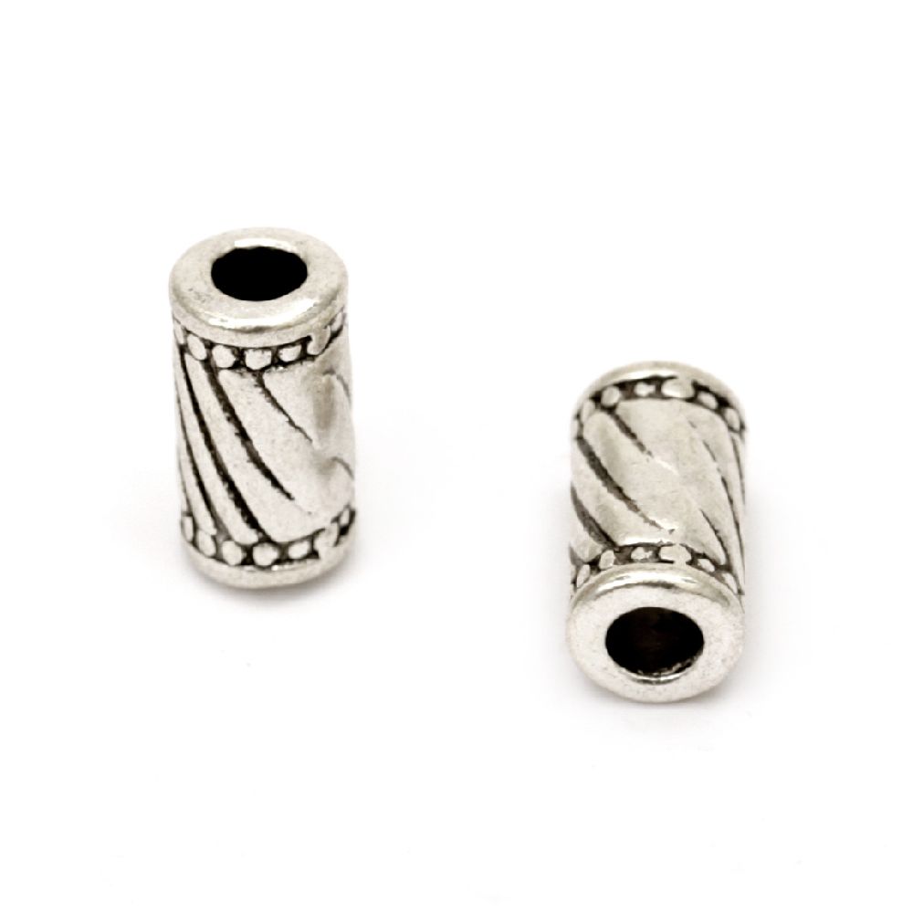 Bead metal cylinder 6x11 mm hole 3 mm color old silver -10 pieces