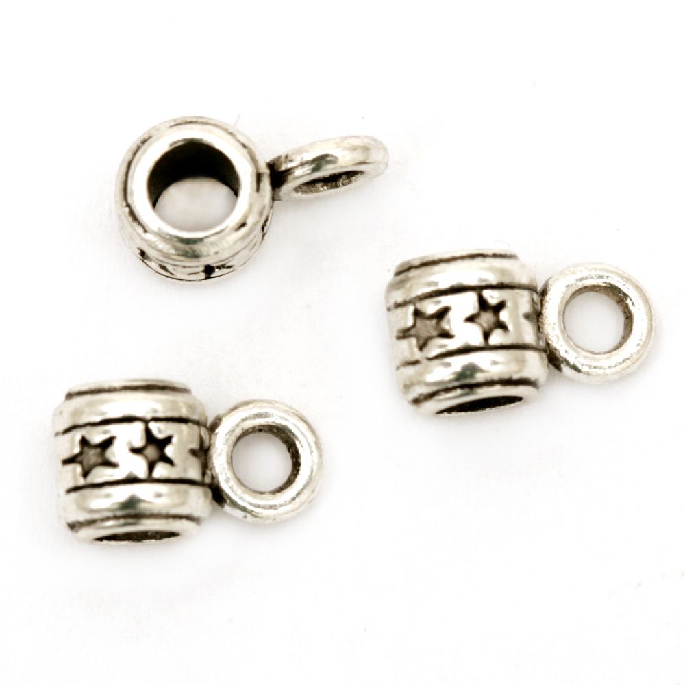 Perle cilindru metalic cu inel 9x5x5 mm gaură 2 mm culoare argint vechi -20 bucăți