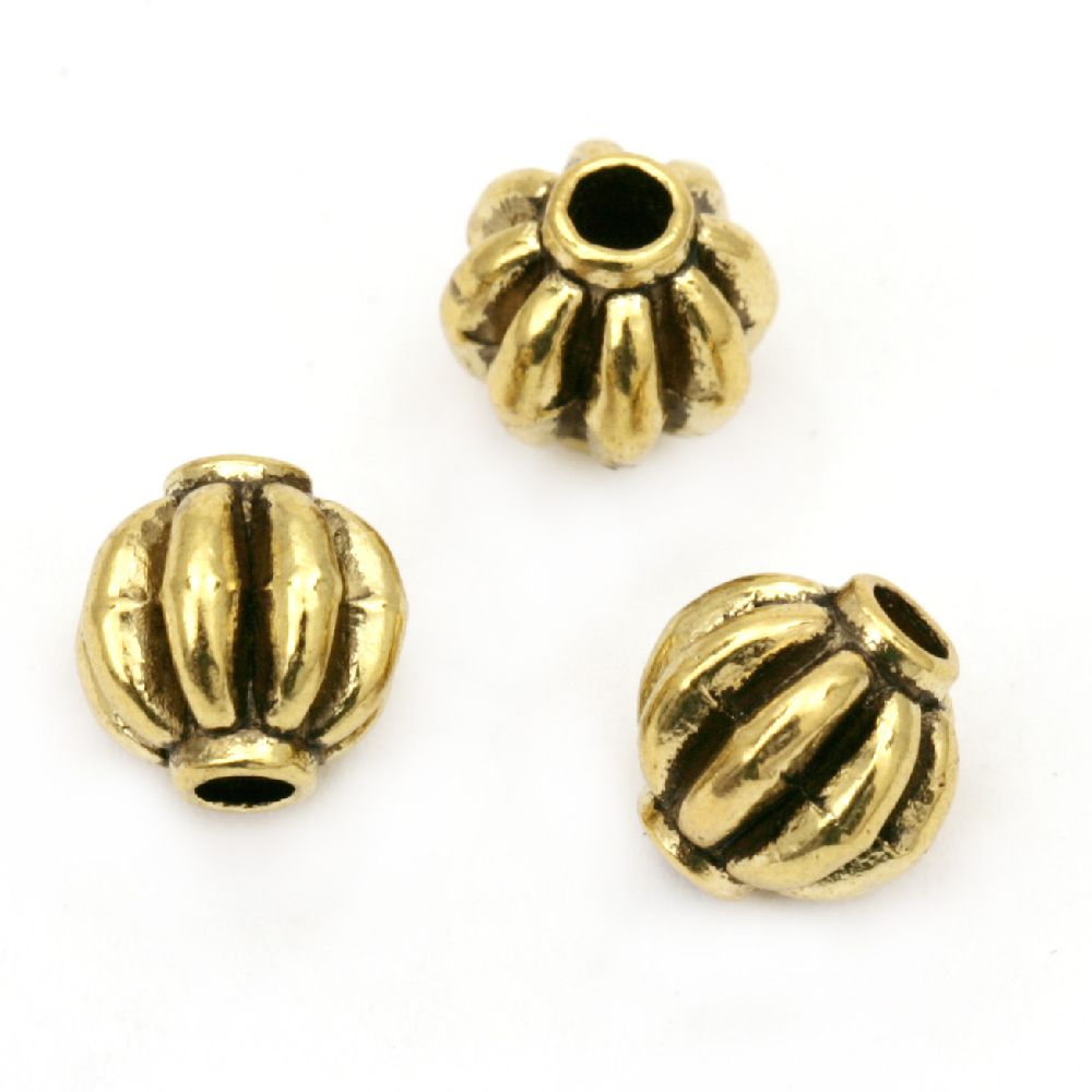 Bead metal ball 8 mm hole 2 mm color antique gold -10 pieces