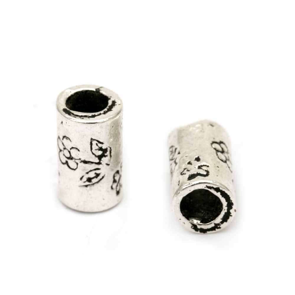 Bead metal cylinder 10.5x6 mm hole 4 mm color old silver -10 pieces