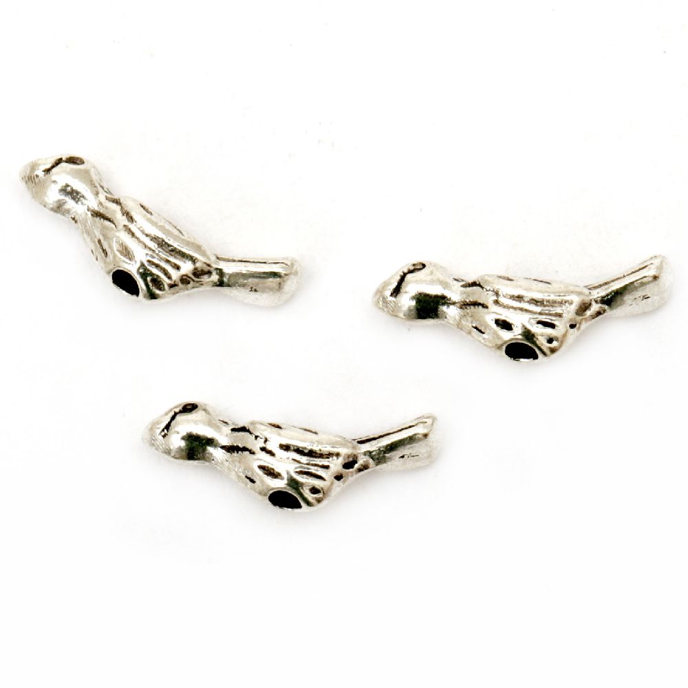 Bead metal bird 12x4x3.5 mm hole 3.5 mm color old silver -20 pieces