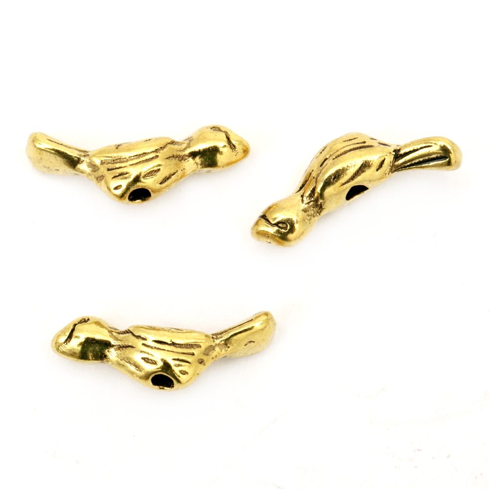 Bead metal bird 12x4x3.5 mm hole 3.5 mm color antique gold -20 pieces