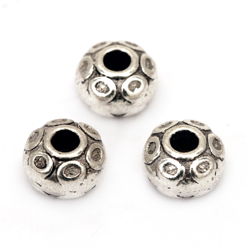 Bead metal cylinder 7x5 mm hole 2.5 mm color old silver -10 pieces