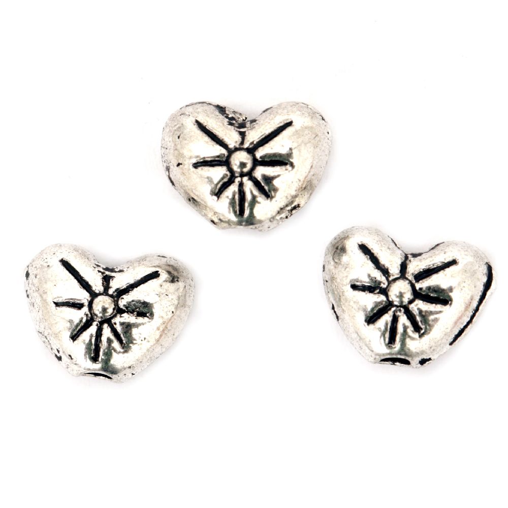 Bead metal heart 6x8x4 mm hole 1 mm color old silver -20 pieces