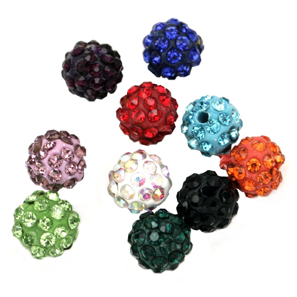 Shambhala bead, metal ball with small crystals 10 mm hole 1 mm  mixed colors