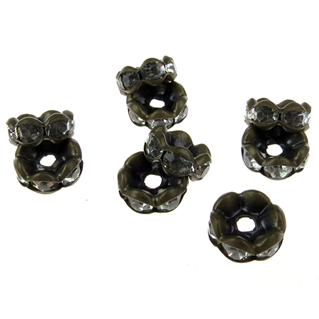 Metal washer with white crystals, zig zag for handmade jewelry making 4x8 mm hole 1.5 mm (quality A) color antique bronze - 5 pieces