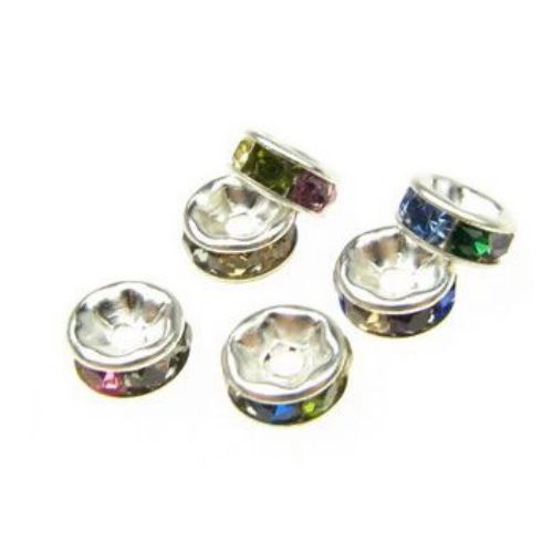 Metal washer with ASSORTED crystals 6x3 mm hole 1 mm (quality A) color white -10 pieces