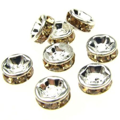 Metal beads, washer shaped separator with yellow crystals 6x3 mm hole 1 mm (quality A) color white - 10 pieces