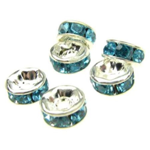 Metal washer with turquoise crystals 6x3 mm hole 1 mm (quality A) color white -10 pieces