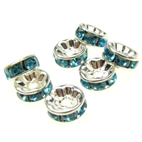 Metal washer with turquoise crystals 8x3.5 mm hole 1.5 mm (quality A) color white -10 pieces