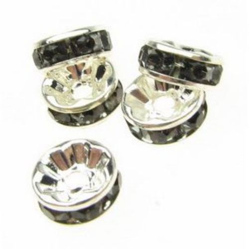 Metal separating element, round beads with gray tiny crystals 8x3.5 mm hole 1.5 mm (quality A) color white - 10 pieces