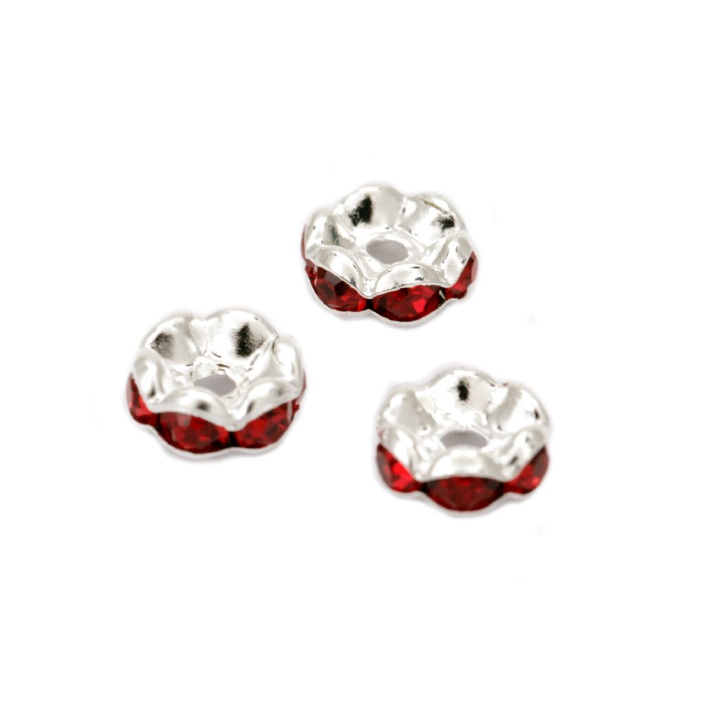 Metal washer with red crystals zig zag 8x3.5 mm hole 1.5 mm (quality A) color white -10 pieces
