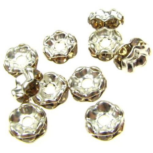 Metal divider, washer with yellow crystals zig zag 6x3 mm hole 1.5 mm (quality A) color white - 10 pieces