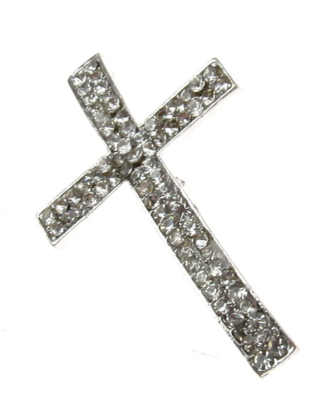 Cross metal stringing bead with crystals  35x22 hole 2 mm color white