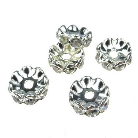 Metal washer with crystals zig zag 15x4.5 mm hole 2.5 mm color white -5 pieces