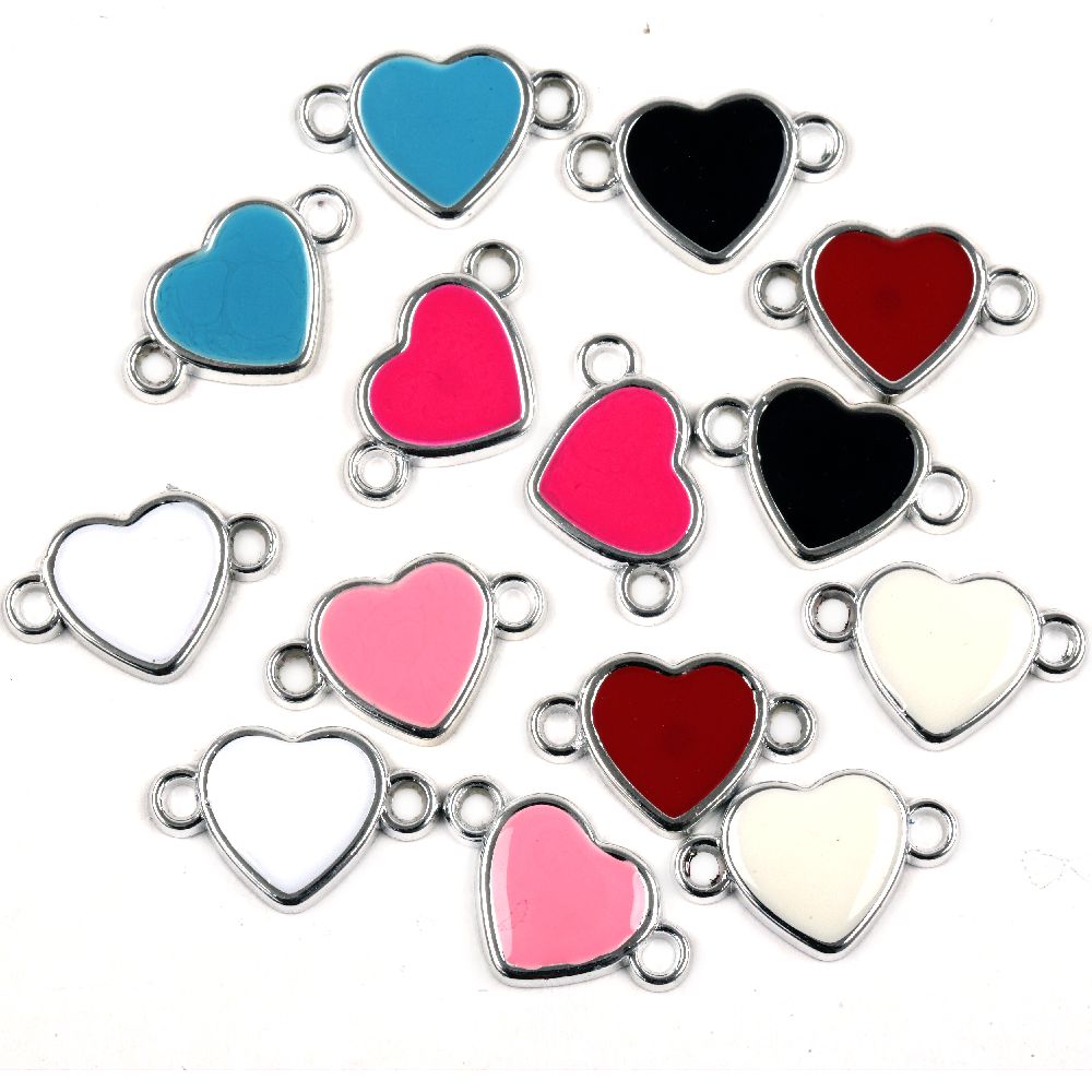 CCB Connecting Element / Heart, 24x15x3 mm, Hole: 2.5 mm, MIX - 5 pieces    
