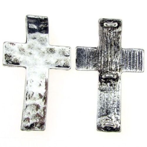 Bead metal cross  for handmade jewelry making 37x22x1.5 mm hole 2 mm color silver -2 pieces