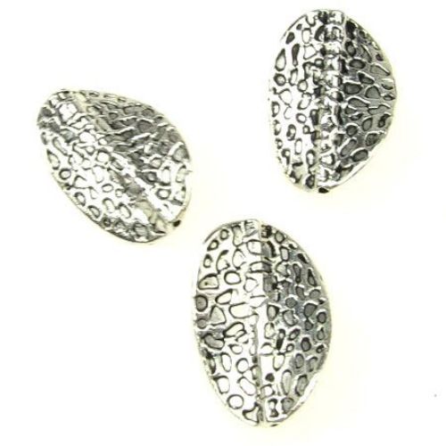 Margele metalica relieful  28x18 mm gaură 1 mm culoare alb-argintiu -11 grame -5 bucăți