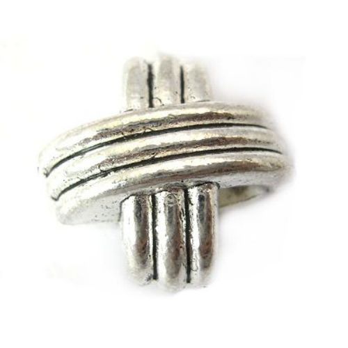 X - shaped Metal Bead, 5x15x9 mm, Hole: 4 mm, Old Silver -4 pieces