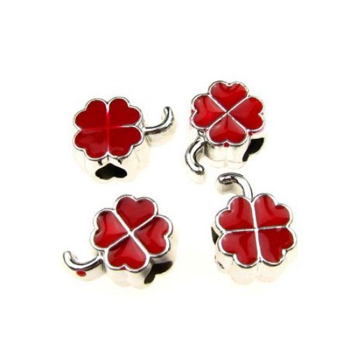 CCB Lucky Clover Bead, 17x12x8 mm, Hole: 4 mm, Red -10 pieces