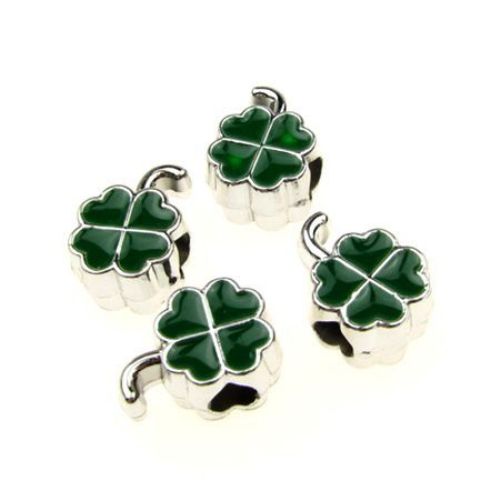 CCB Painted Four-leaf Clover Bead, 17x12x8 mm, Hole: 4 mm, Green -5 pieces