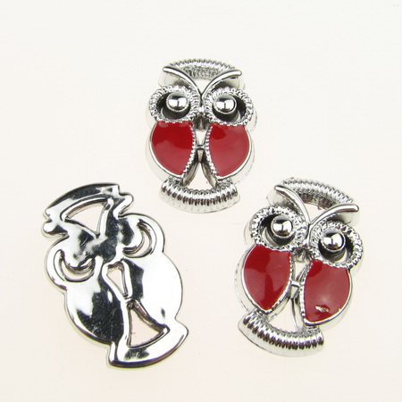 CCB Painted Connecting Element / Owl, 25x16x4.5 mm, Silver with Red -5 pieces