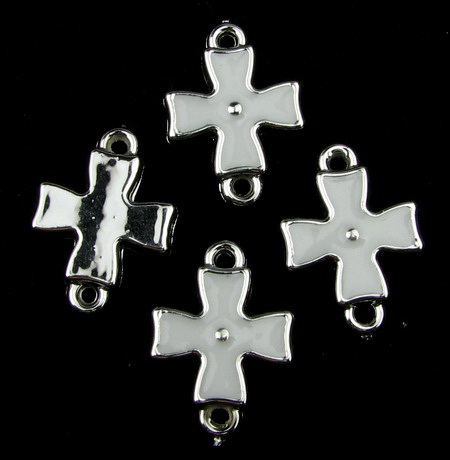 CCB Cross Connecting Element, Link Charm for Jewelry Making, 23x16x4.5 mm, Silver with White -10 pieces