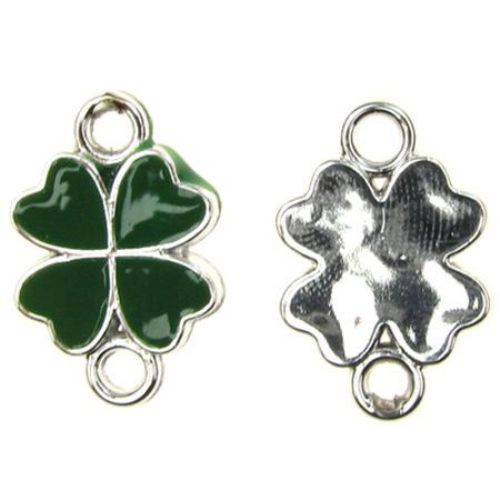 CCB Painted Four-leaf Clover Link Charm, 22x15x3 mm, Hole: 2.5 mm, Green -5 pieces