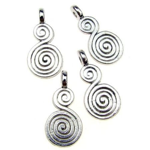 Metal Pendant / Ornament with Spirals, Jewelry Accessory, 17.5x8.5x2 mm, Silver Color, 10 grams