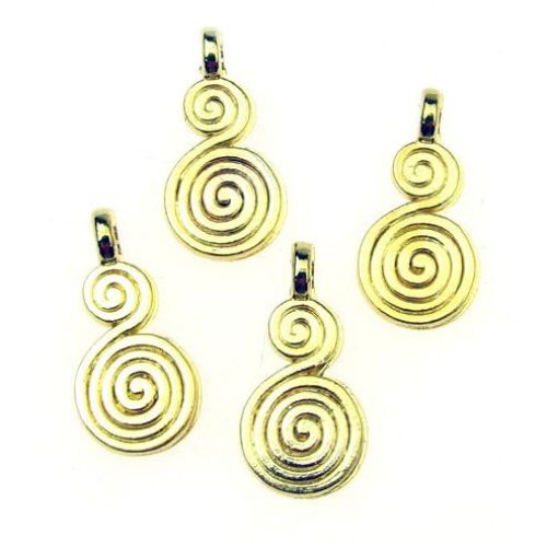 Roundel metal bead, two spirals pendant 17.5x8.5x2 mm color gold - 10 grams