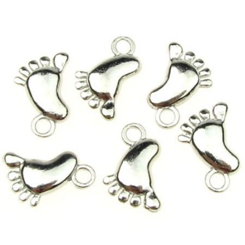 Shiny jewelry components, metal foot shape pendant 16x10x3.5 mm hole 2 mm color silver - 10 pieces - 10.40 grams