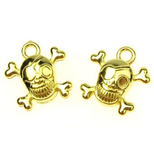 Sheeny jewelry metal findings, pendant skull with bones 16x15x8 mm gold color - 10 grams