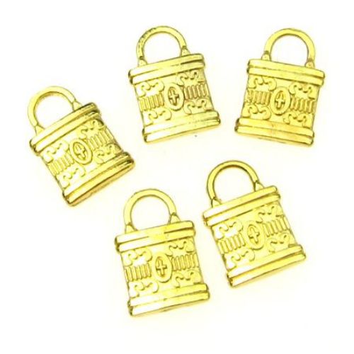 Metal Pendant or DIY, Crafting and Jewelry Making / Bag, 12x8x2 mm, Golden Color -10.14 grams, 7 pieces
