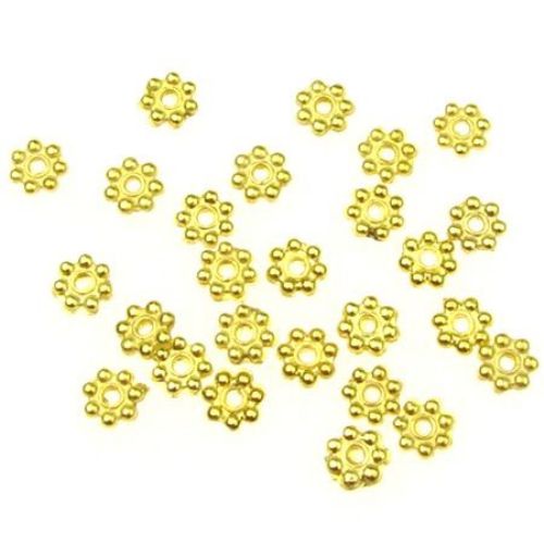 Beaded metal flower 5x1 mm hole 1 mm color gold -100 pieces -7.84 grams
