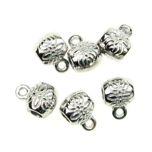 Clasp Bail Metal Beads, Silver Tube Spacer Beads, Bead Charm for Jewelry Making, 8x6x1 mm,  Hole: 2 mm, 15 pieces, 8.47 grams