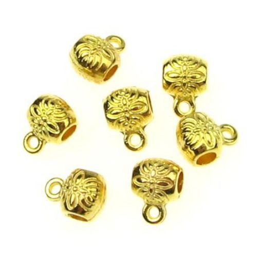 Shiny metal cylinder connecting element with ring 8x6x1 mm hole 2 mm color gold - 15 pieces - 8.53 grams